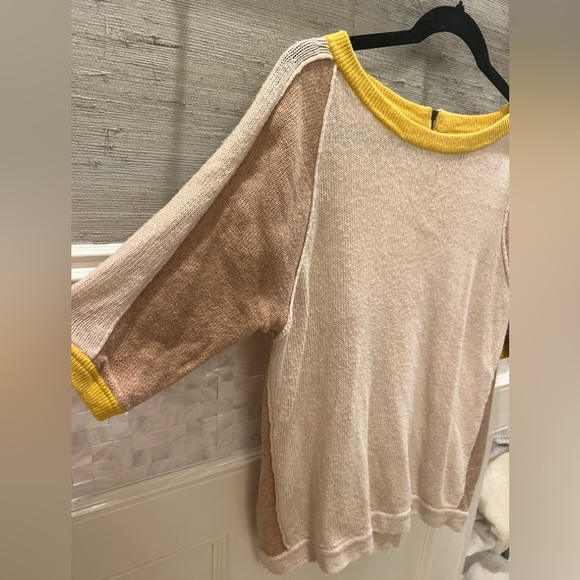 Anthropologie field flower short sleeve sweater beige tan yellow medium zip back - Picture 7 of 12